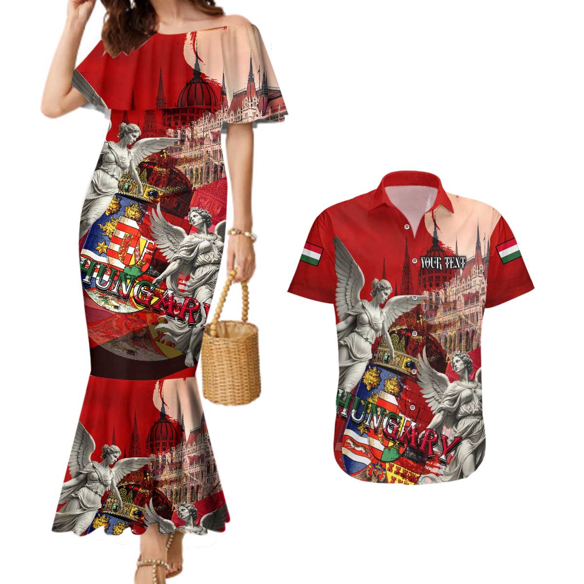 Hungary Couples Matching Mermaid Dress and Hawaiian Shirt Crowned with History Guarded by Angels