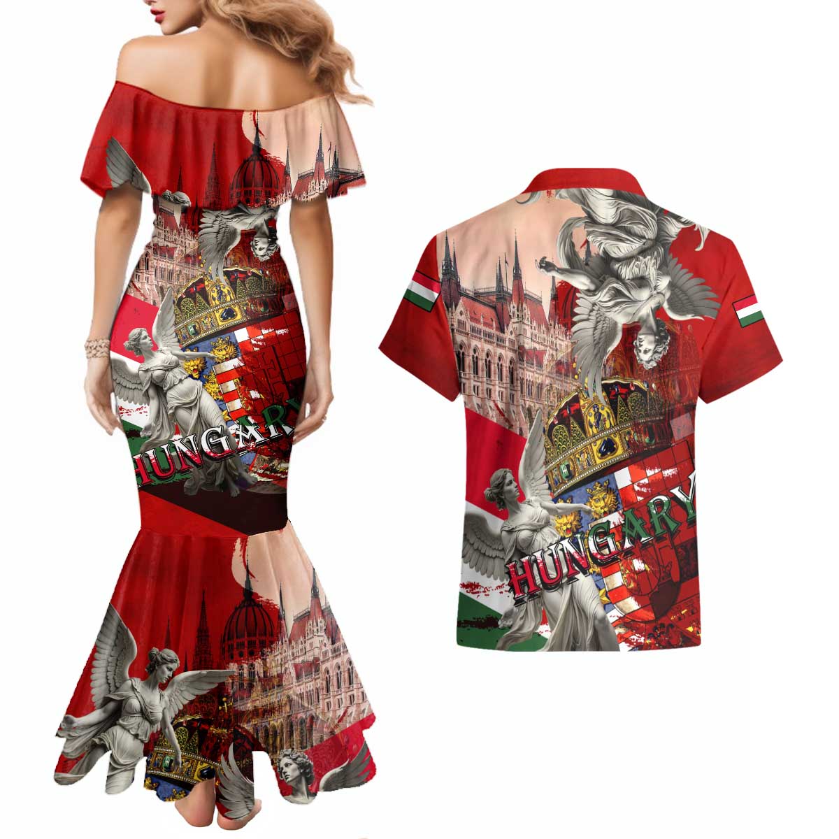 Hungary Couples Matching Mermaid Dress and Hawaiian Shirt Crowned with History Guarded by Angels