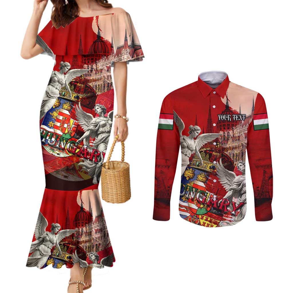 Hungary Couples Matching Mermaid Dress and Long Sleeve Button Shirt Crowned with History Guarded by Angels