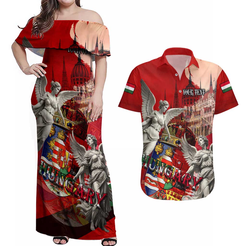 Hungary Couples Matching Off Shoulder Maxi Dress and Hawaiian Shirt Crowned with History Guarded by Angels