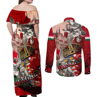Hungary Couples Matching Off Shoulder Maxi Dress and Long Sleeve Button Shirt Crowned with History Guarded by Angels