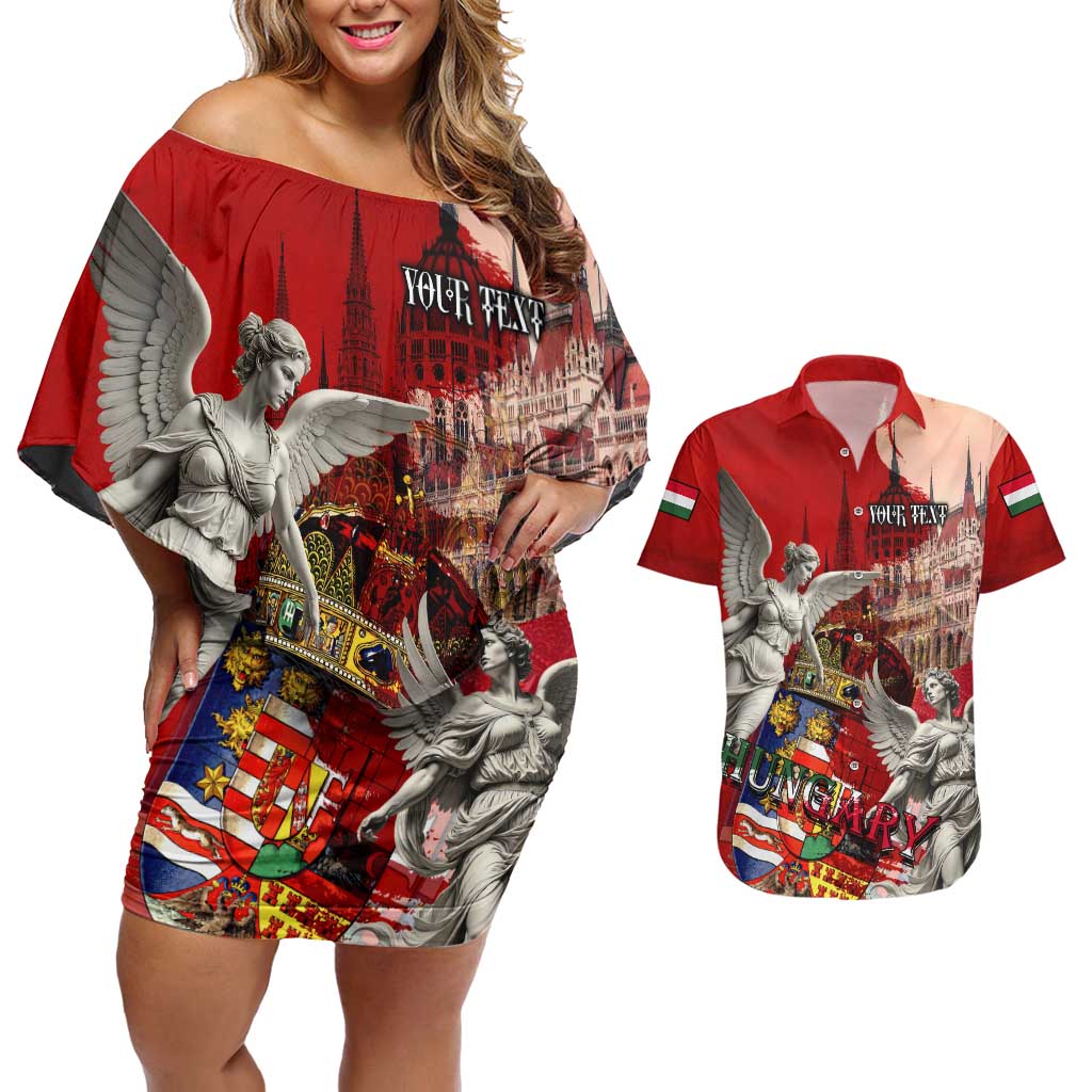 Hungary Couples Matching Off Shoulder Short Dress and Hawaiian Shirt Crowned with History Guarded by Angels