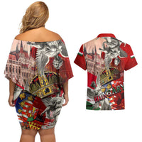 Hungary Couples Matching Off Shoulder Short Dress and Hawaiian Shirt Crowned with History Guarded by Angels