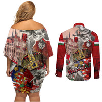 Hungary Couples Matching Off Shoulder Short Dress and Long Sleeve Button Shirt Crowned with History Guarded by Angels