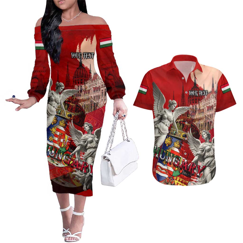 Hungary Couples Matching Off The Shoulder Long Sleeve Dress and Hawaiian Shirt Crowned with History Guarded by Angels