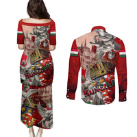 Hungary Couples Matching Puletasi and Long Sleeve Button Shirt Crowned with History Guarded by Angels