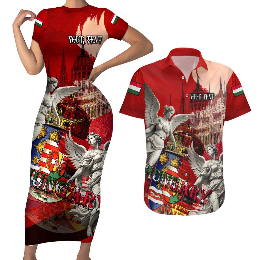Hungary Couples Matching Short Sleeve Bodycon Dress and Hawaiian Shirt Crowned with History Guarded by Angels