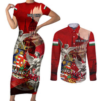 Hungary Couples Matching Short Sleeve Bodycon Dress and Long Sleeve Button Shirt Crowned with History Guarded by Angels