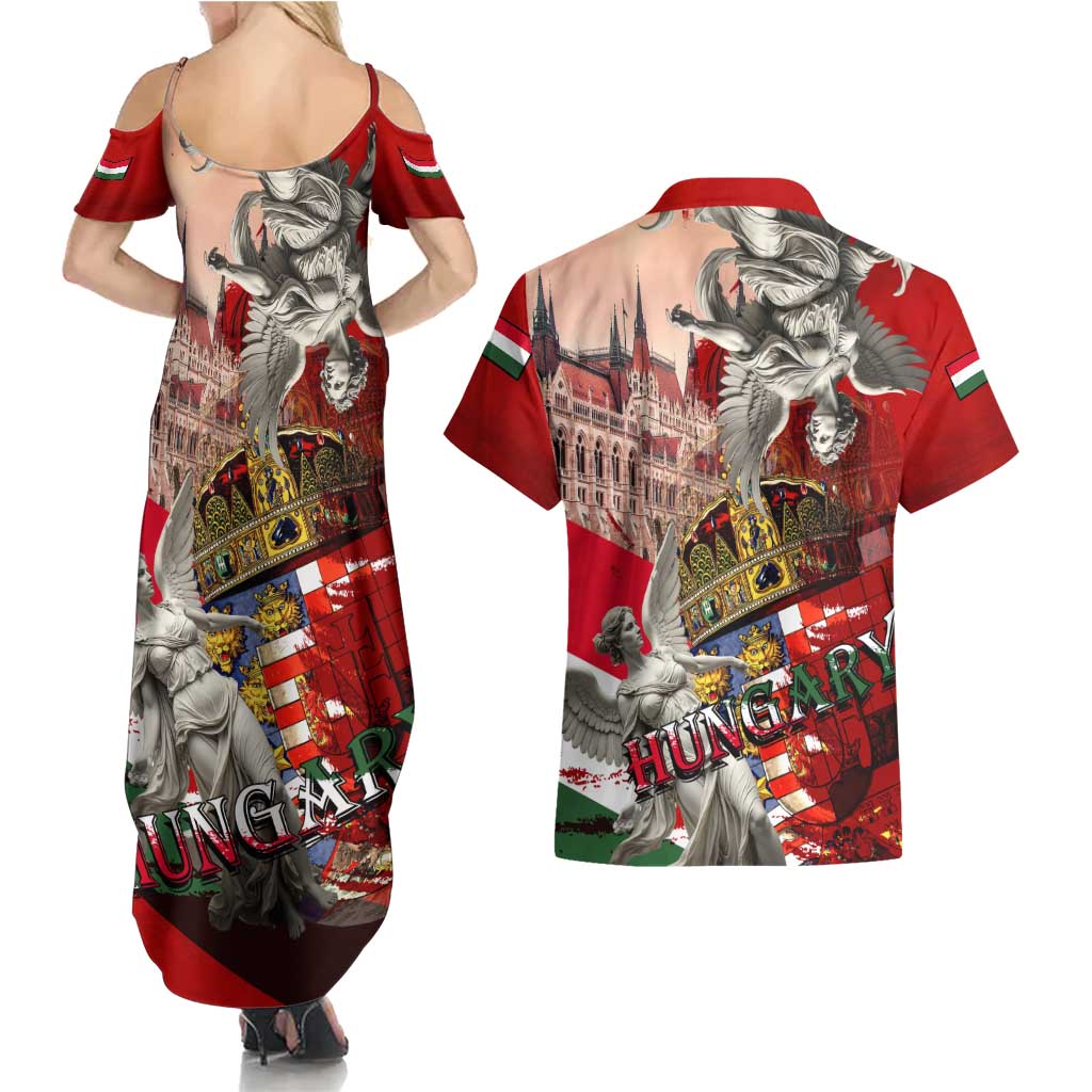 Hungary Couples Matching Summer Maxi Dress and Hawaiian Shirt Crowned with History Guarded by Angels