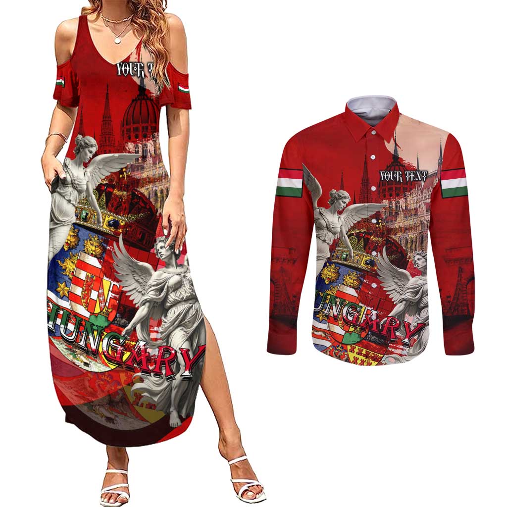 Hungary Couples Matching Summer Maxi Dress and Long Sleeve Button Shirt Crowned with History Guarded by Angels