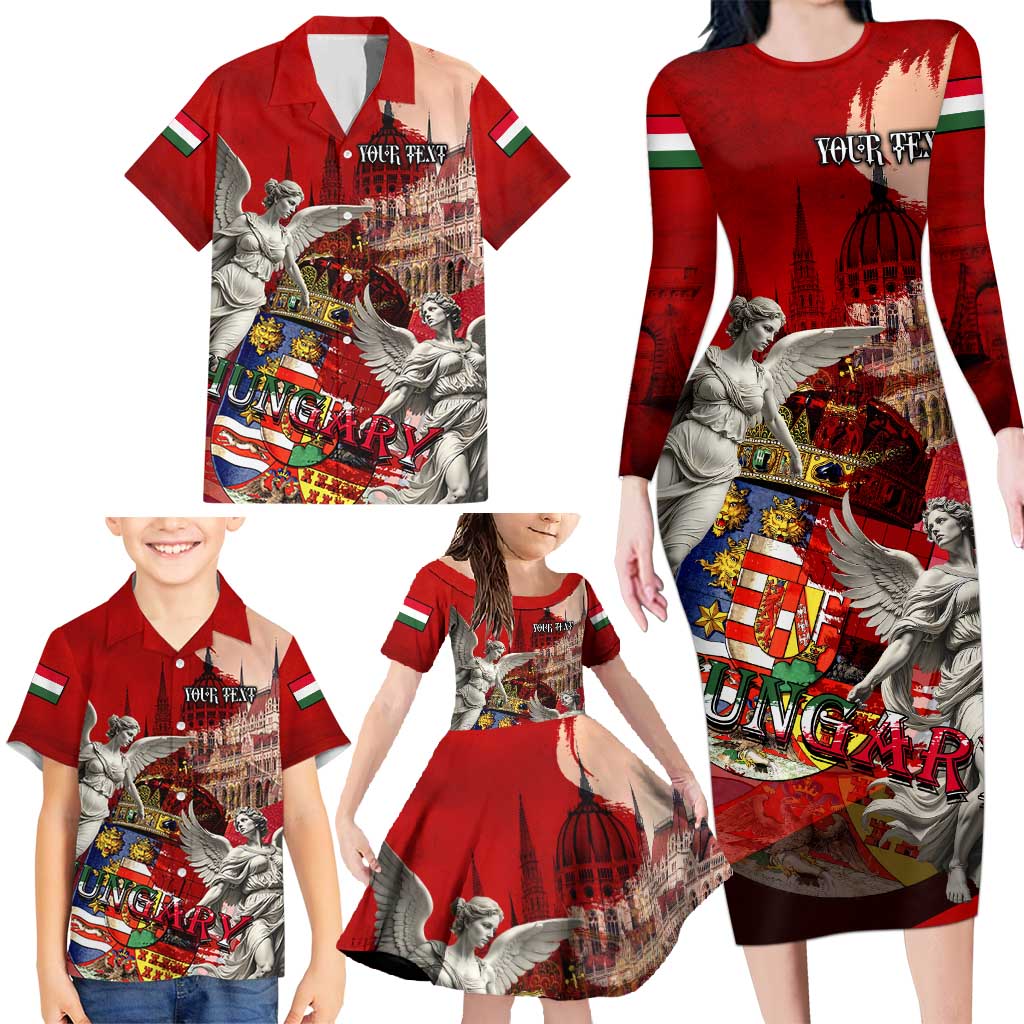 Hungary Family Matching Long Sleeve Bodycon Dress and Hawaiian Shirt Crowned with History Guarded by Angels