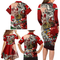 Hungary Family Matching Long Sleeve Bodycon Dress and Hawaiian Shirt Crowned with History Guarded by Angels