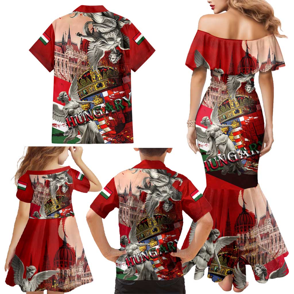 Hungary Family Matching Mermaid Dress and Hawaiian Shirt Crowned with History Guarded by Angels