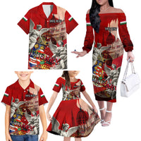 Hungary Family Matching Off The Shoulder Long Sleeve Dress and Hawaiian Shirt Crowned with History Guarded by Angels