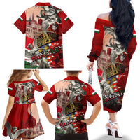 Hungary Family Matching Off The Shoulder Long Sleeve Dress and Hawaiian Shirt Crowned with History Guarded by Angels