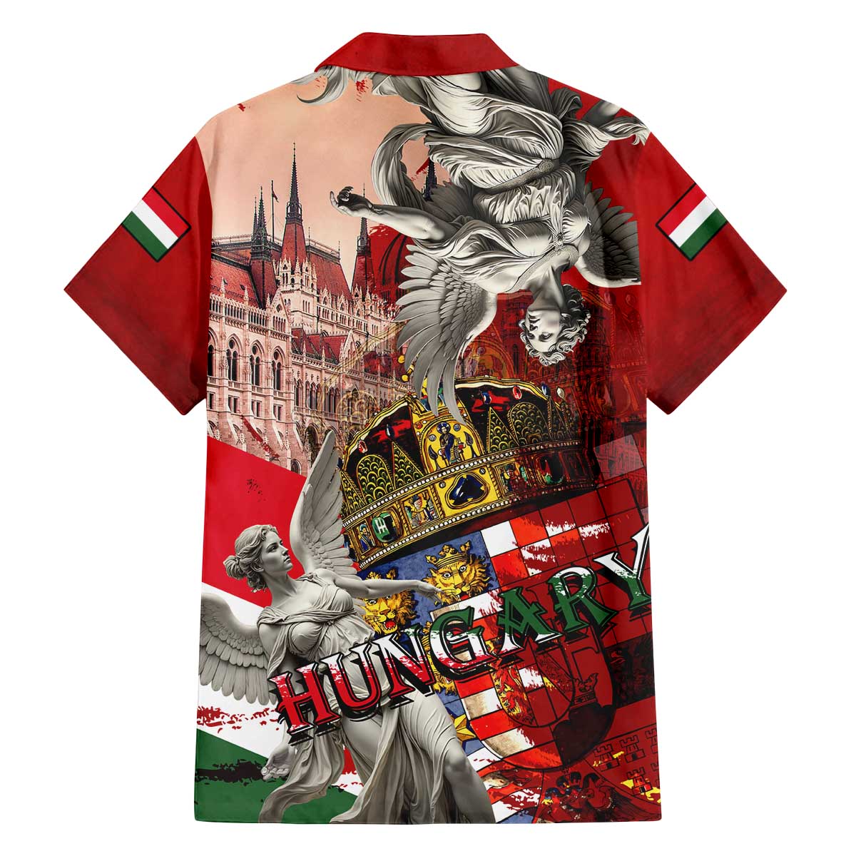 Hungary Family Matching Off The Shoulder Long Sleeve Dress and Hawaiian Shirt Crowned with History Guarded by Angels