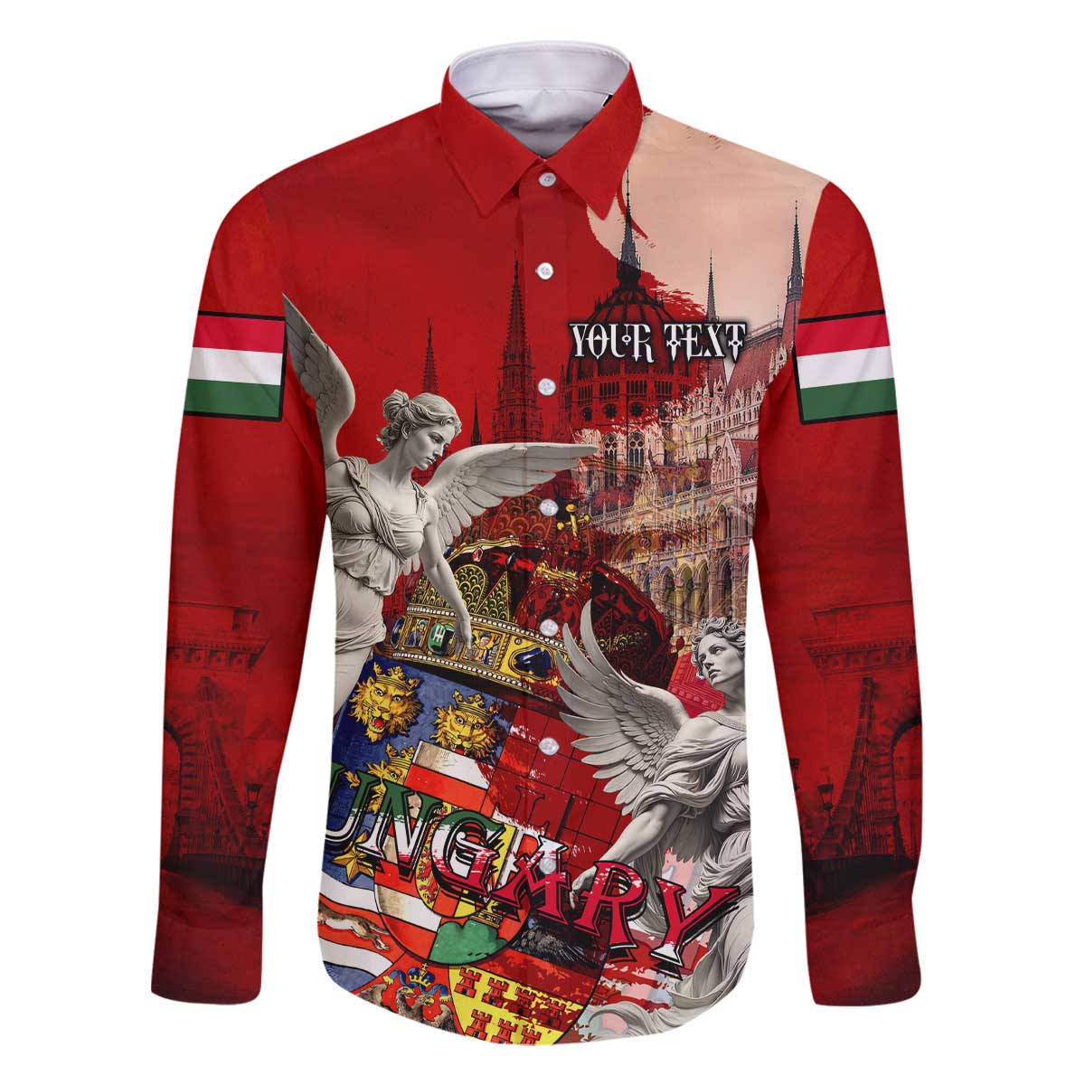 Hungary Family Matching Off The Shoulder Long Sleeve Dress and Hawaiian Shirt Crowned with History Guarded by Angels