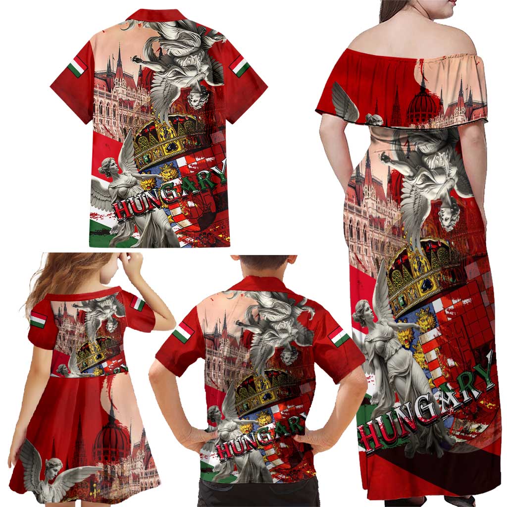 Hungary Family Matching Off Shoulder Maxi Dress and Hawaiian Shirt Crowned with History Guarded by Angels