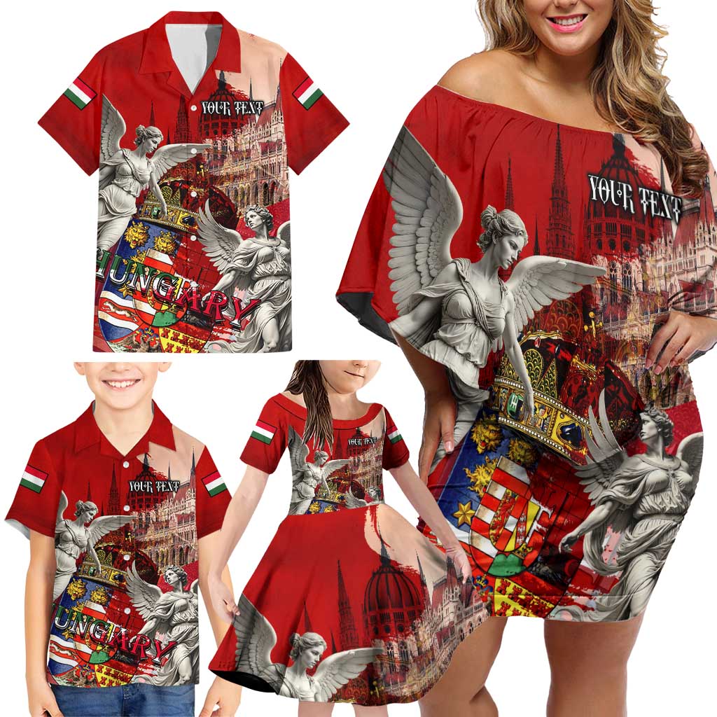 Hungary Family Matching Off Shoulder Short Dress and Hawaiian Shirt Crowned with History Guarded by Angels