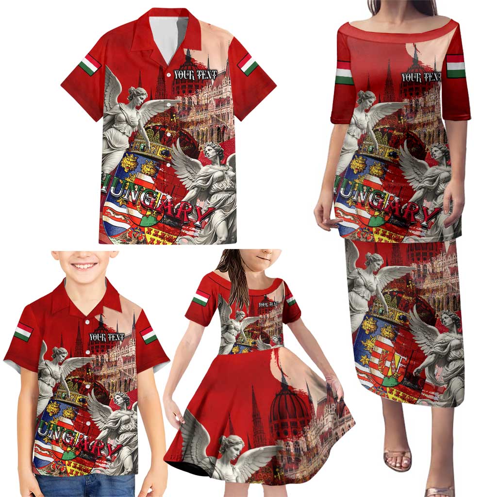 Hungary Family Matching Puletasi and Hawaiian Shirt Crowned with History Guarded by Angels