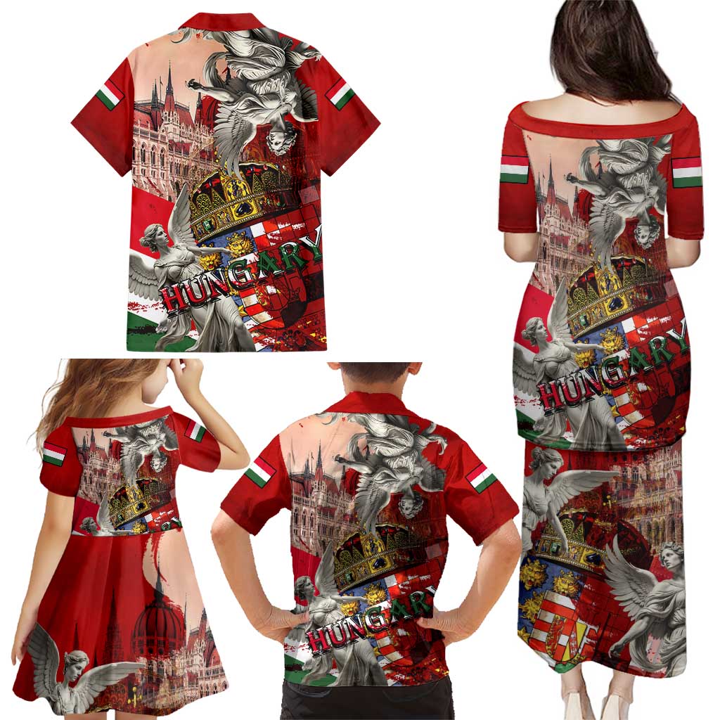 Hungary Family Matching Puletasi and Hawaiian Shirt Crowned with History Guarded by Angels