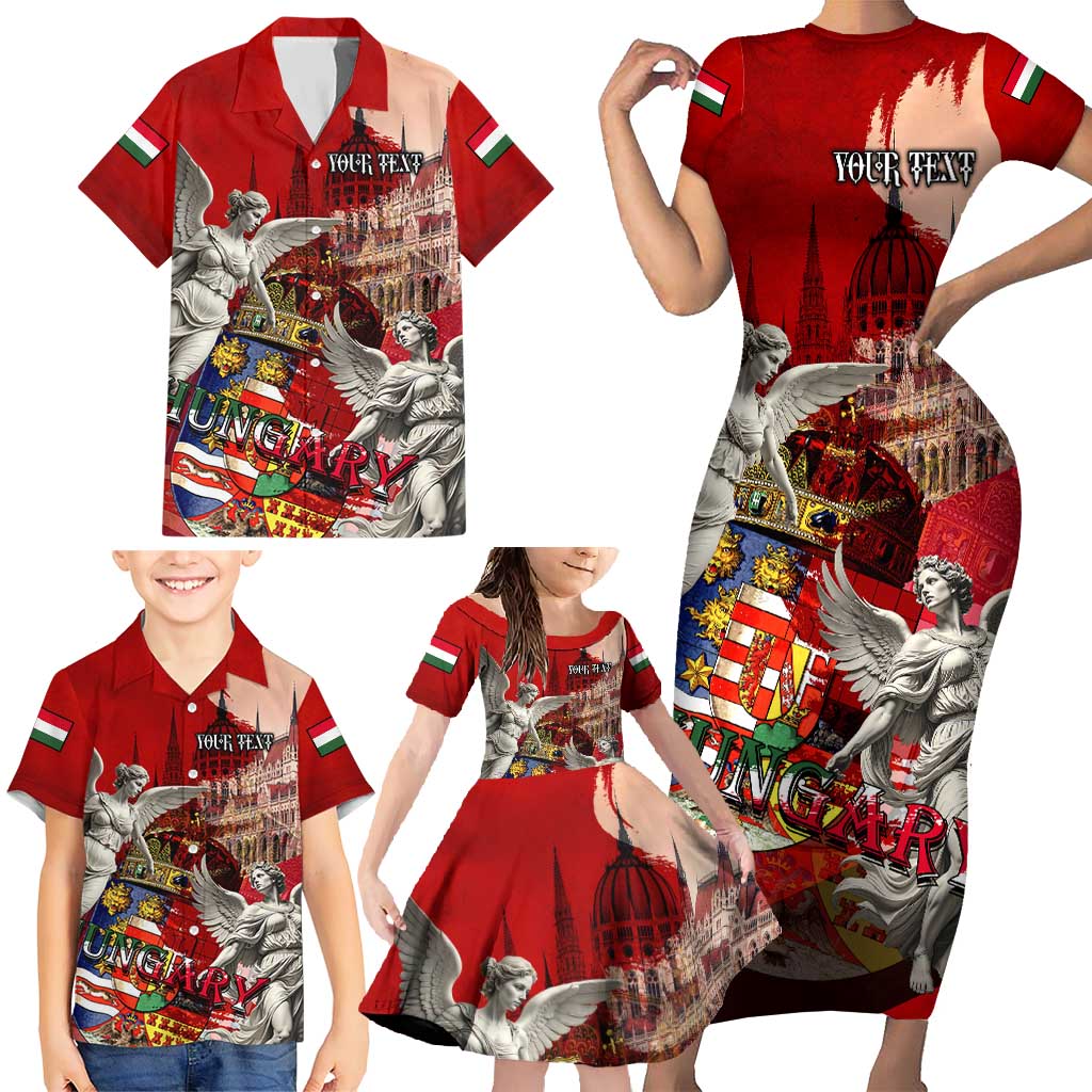 Hungary Family Matching Short Sleeve Bodycon Dress and Hawaiian Shirt Crowned with History Guarded by Angels
