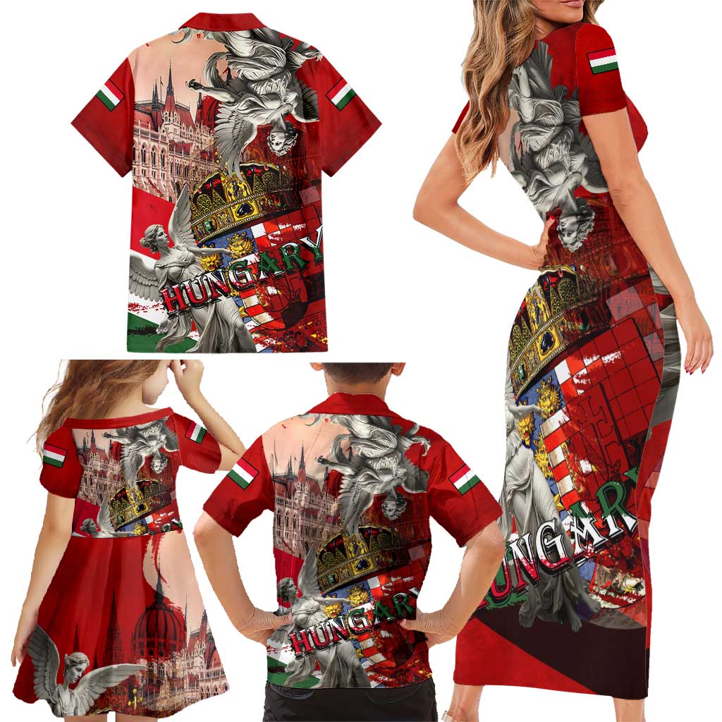 Hungary Family Matching Short Sleeve Bodycon Dress and Hawaiian Shirt Crowned with History Guarded by Angels