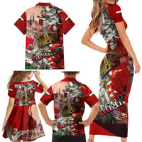Hungary Family Matching Short Sleeve Bodycon Dress and Hawaiian Shirt Crowned with History Guarded by Angels