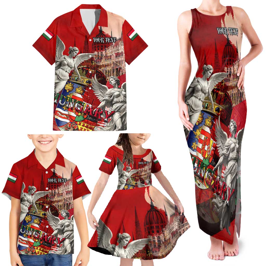 Hungary Family Matching Tank Maxi Dress and Hawaiian Shirt Crowned with History Guarded by Angels