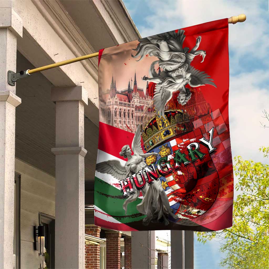Hungary Garden Flag Crowned with History Guarded by Angels