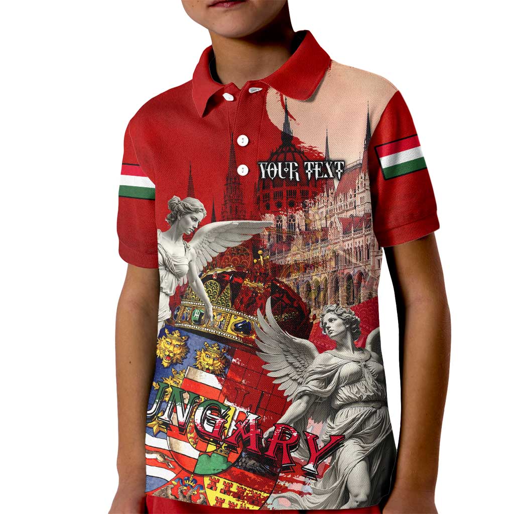 Hungary Kid Polo Shirt Crowned with History Guarded by Angels