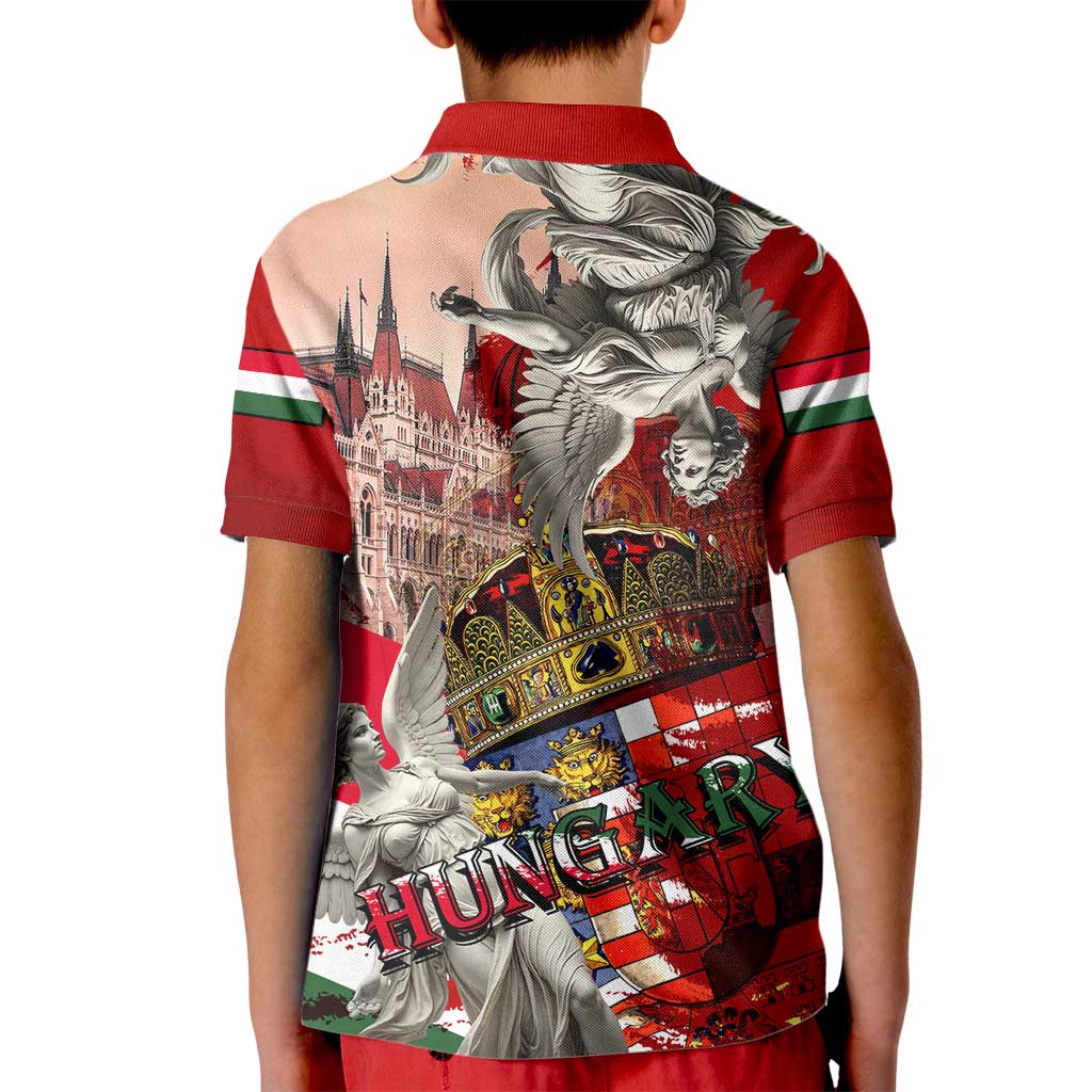Hungary Kid Polo Shirt Crowned with History Guarded by Angels