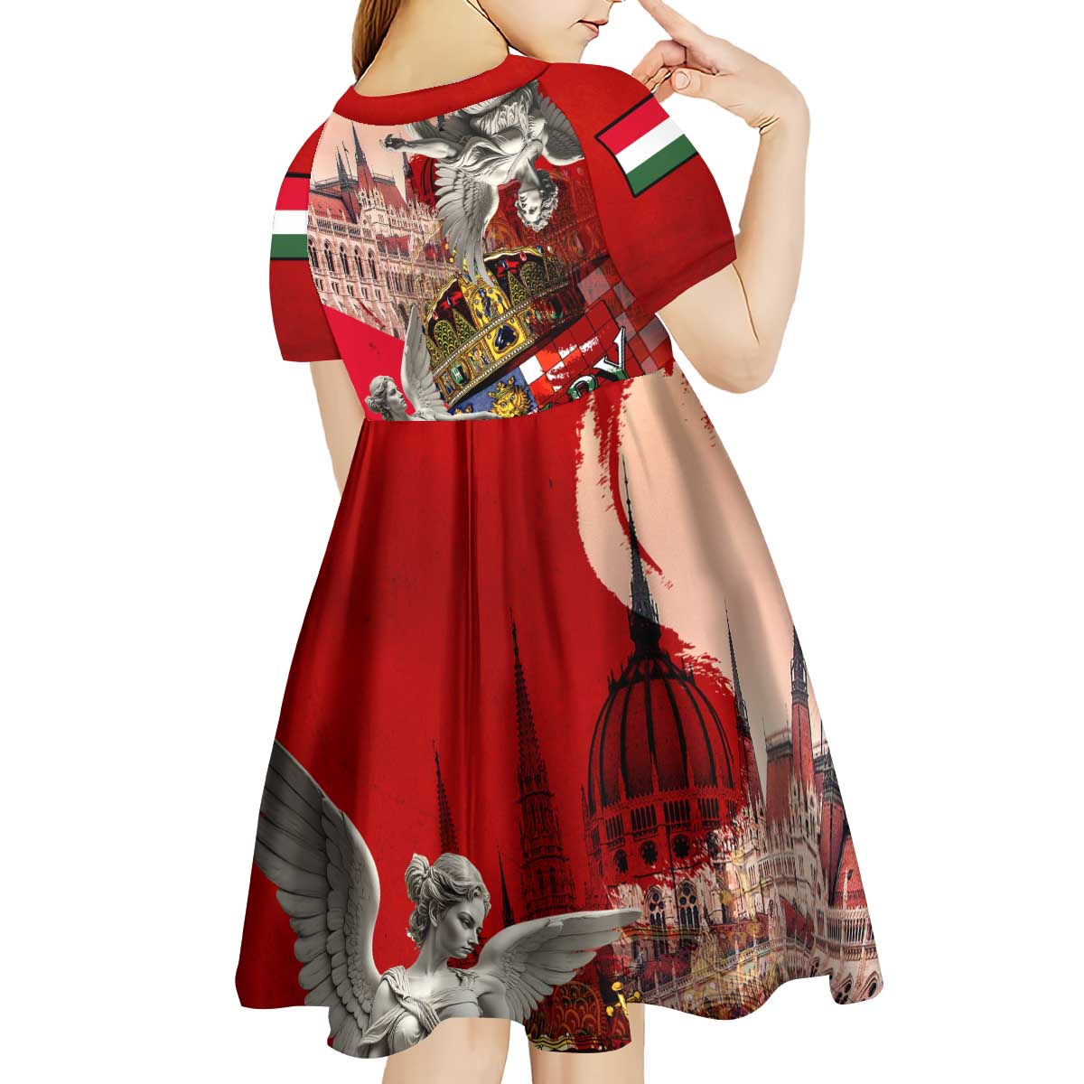 Hungary Kid Short Sleeve Dress Crowned with History Guarded by Angels