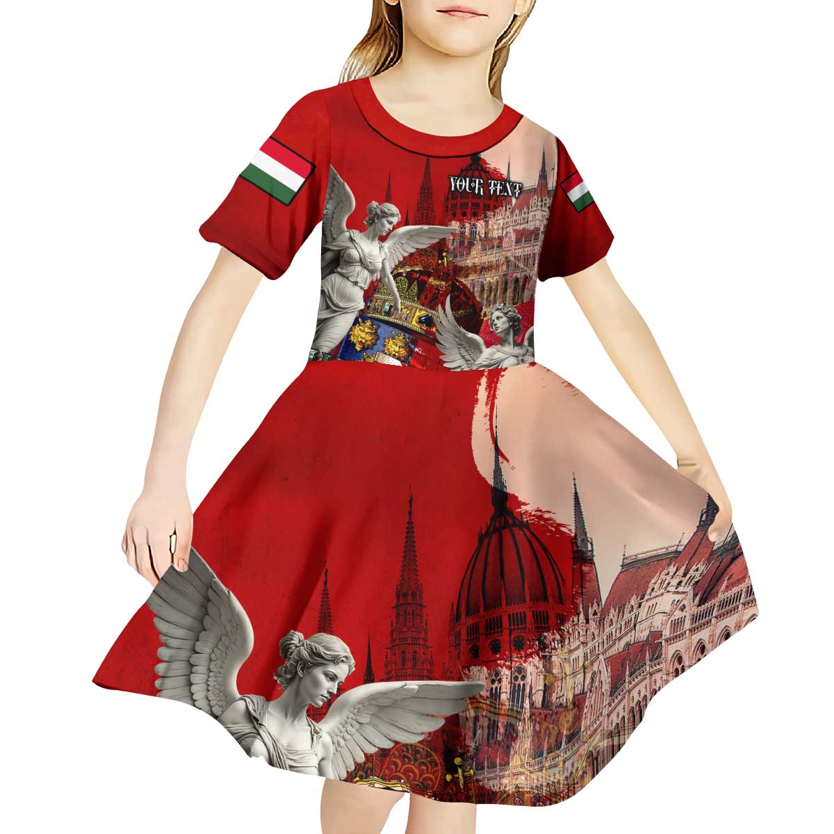 Hungary Kid Short Sleeve Dress Crowned with History Guarded by Angels