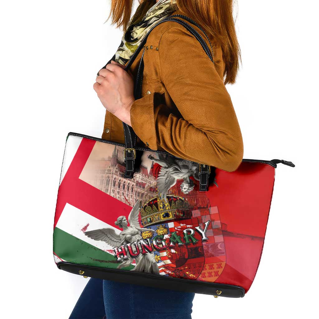 Hungary Leather Tote Bag Crowned with History Guarded by Angels