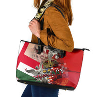 Hungary Leather Tote Bag Crowned with History Guarded by Angels