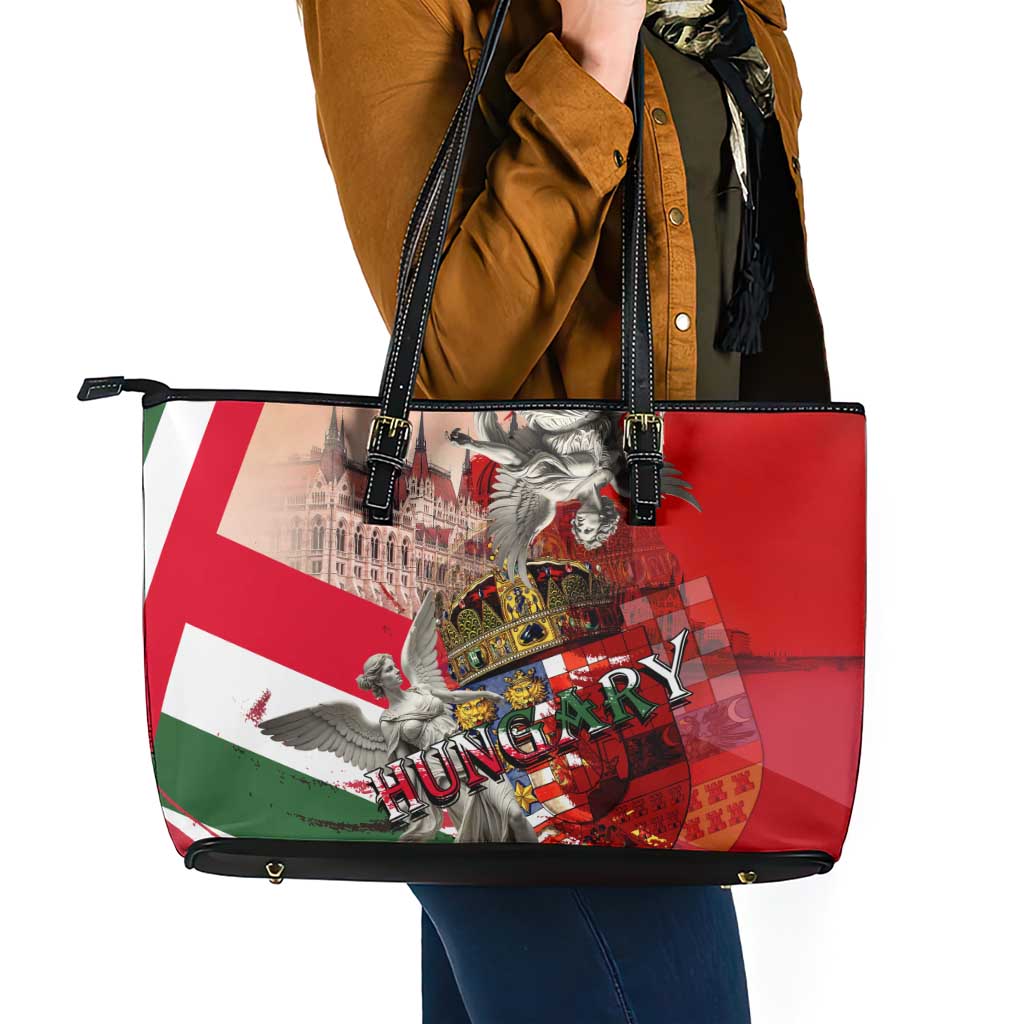 Hungary Leather Tote Bag Crowned with History Guarded by Angels