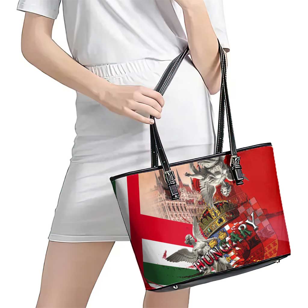 Hungary Leather Tote Bag Crowned with History Guarded by Angels