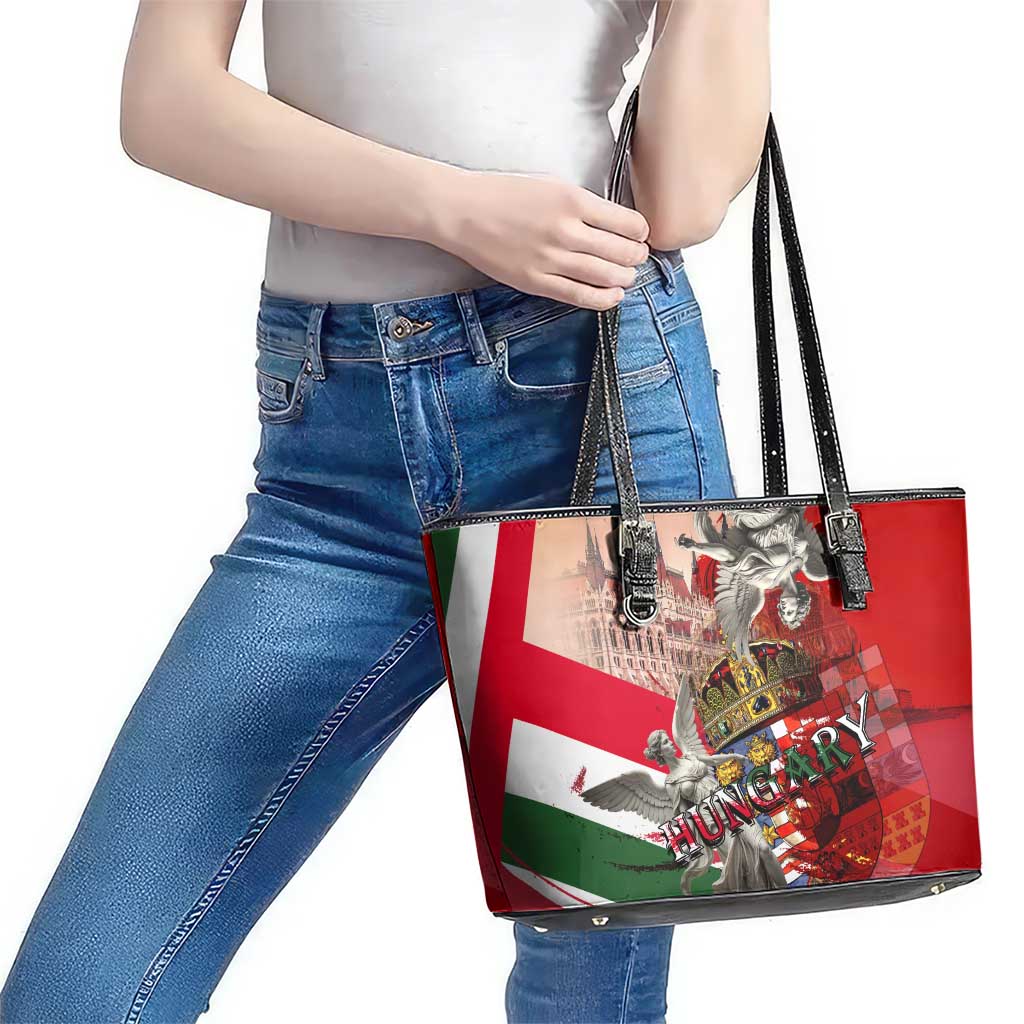 Hungary Leather Tote Bag Crowned with History Guarded by Angels