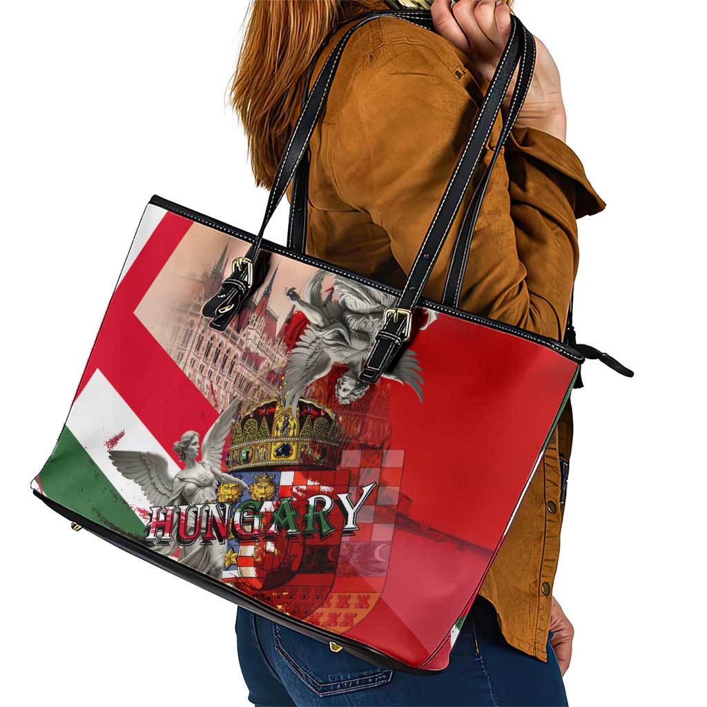 Hungary Leather Tote Bag Crowned with History Guarded by Angels