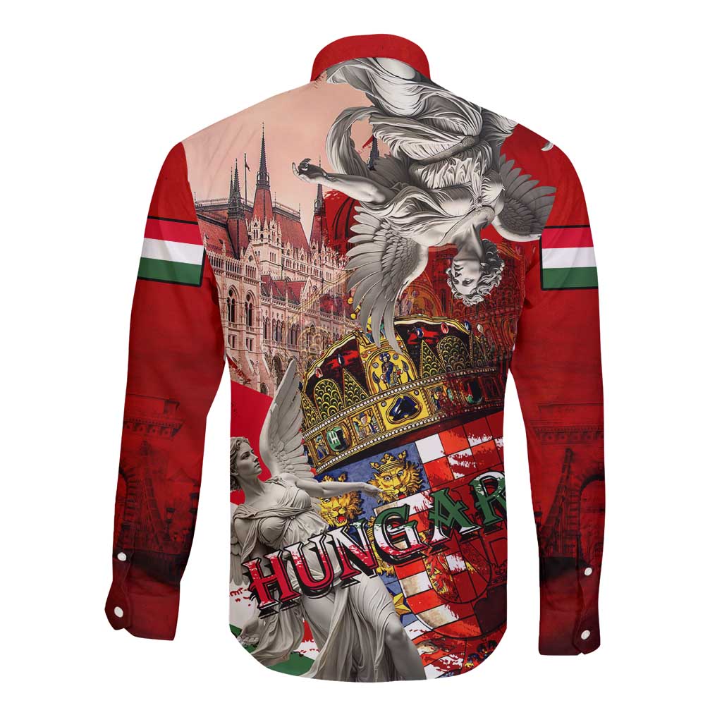 Hungary Long Sleeve Button Shirt Crowned with History Guarded by Angels