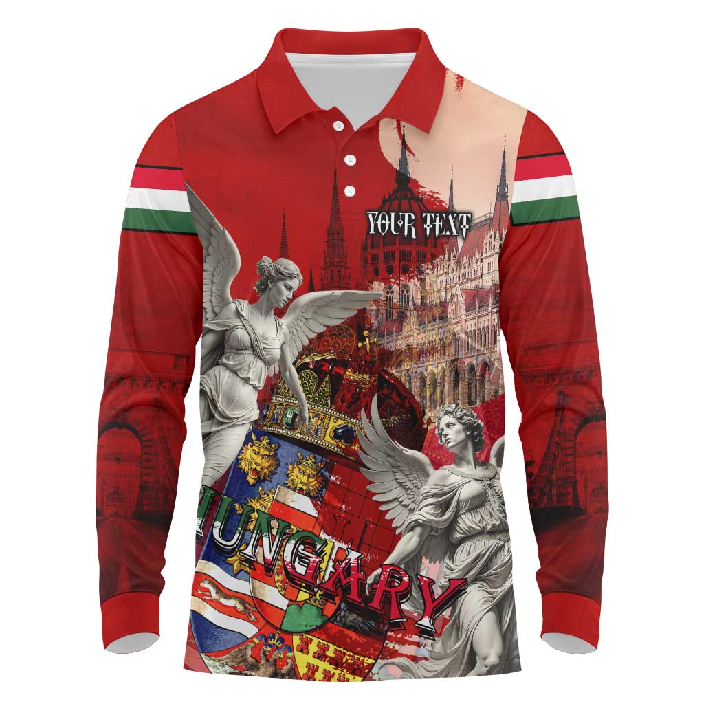 Hungary Long Sleeve Polo Shirt Crowned with History Guarded by Angels