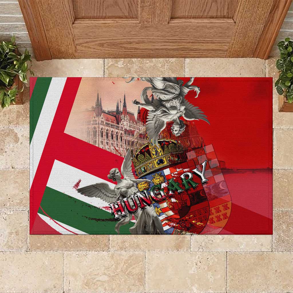 Hungary Rubber Doormat Crowned with History Guarded by Angels