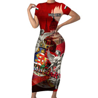 Hungary Short Sleeve Bodycon Dress Crowned with History Guarded by Angels
