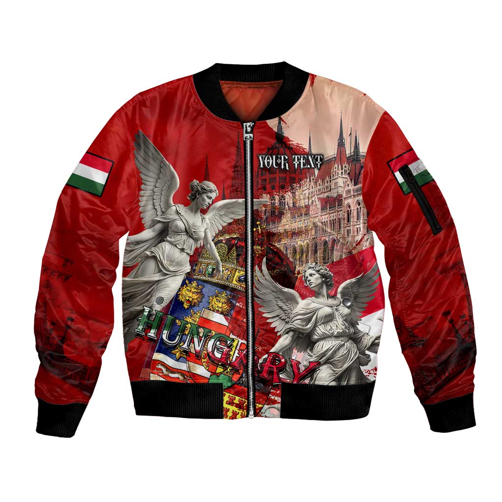 Hungary Sleeve Zip Bomber Jacket Crowned with History Guarded by Angels