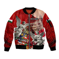 Hungary Sleeve Zip Bomber Jacket Crowned with History Guarded by Angels