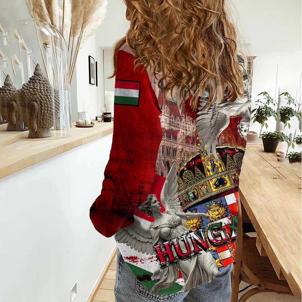 Hungary Women Casual Shirt Crowned with History Guarded by Angels