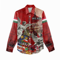 Hungary Women Casual Shirt Crowned with History Guarded by Angels