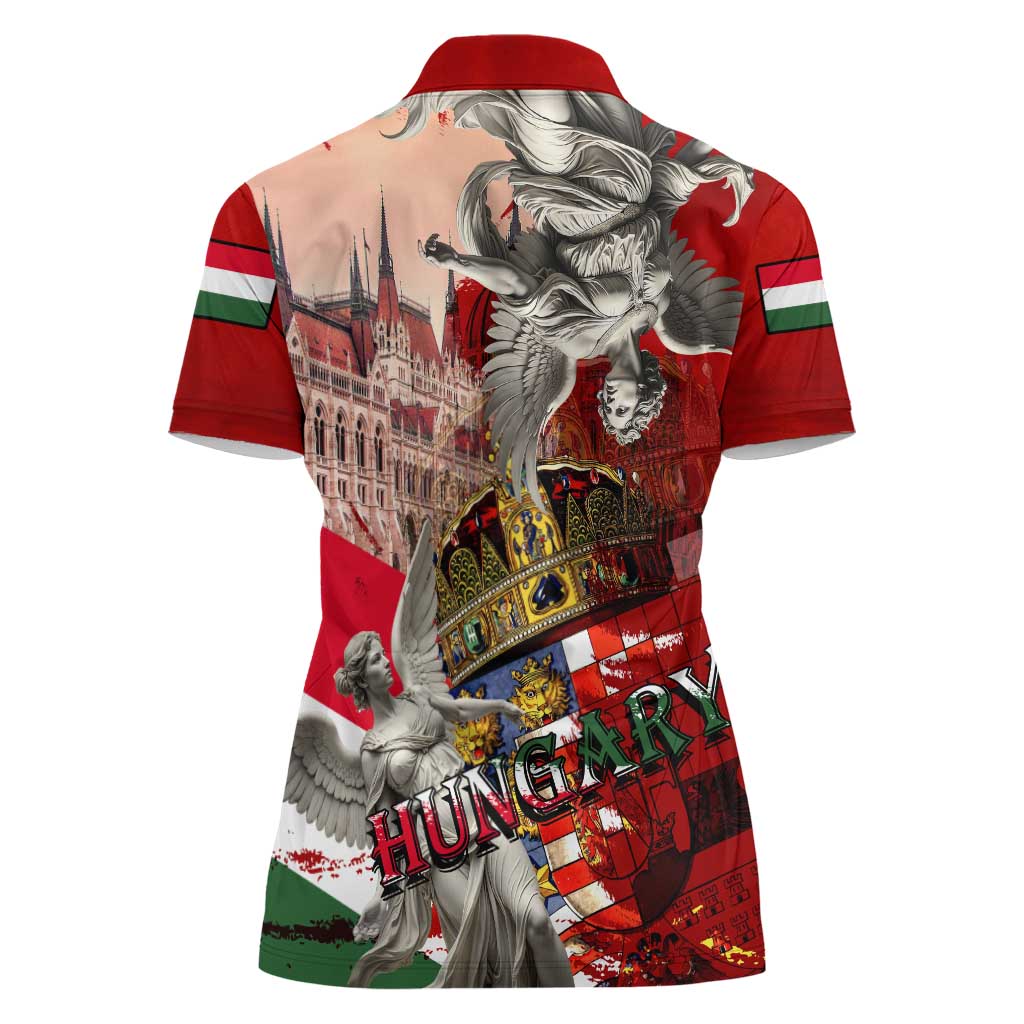 Hungary Women Polo Shirt Crowned with History Guarded by Angels