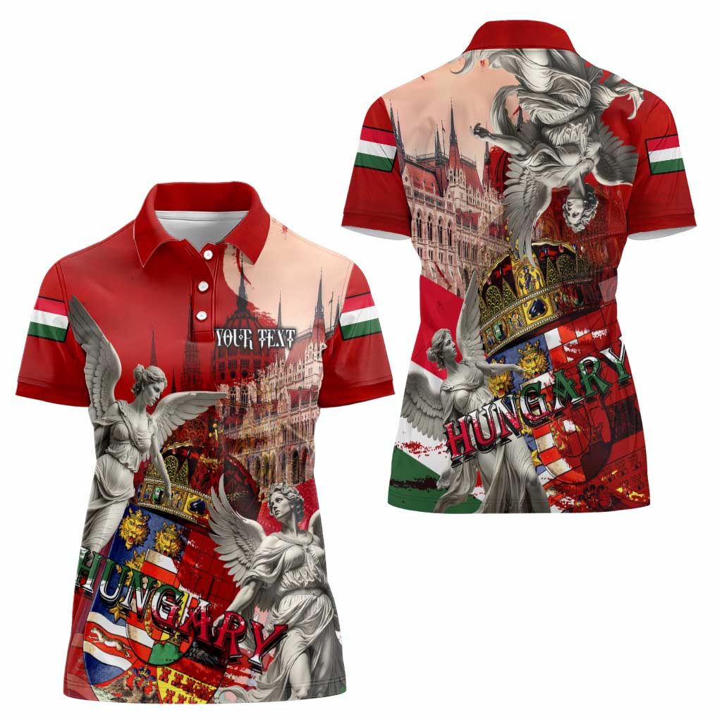 Hungary Women Polo Shirt Crowned with History Guarded by Angels